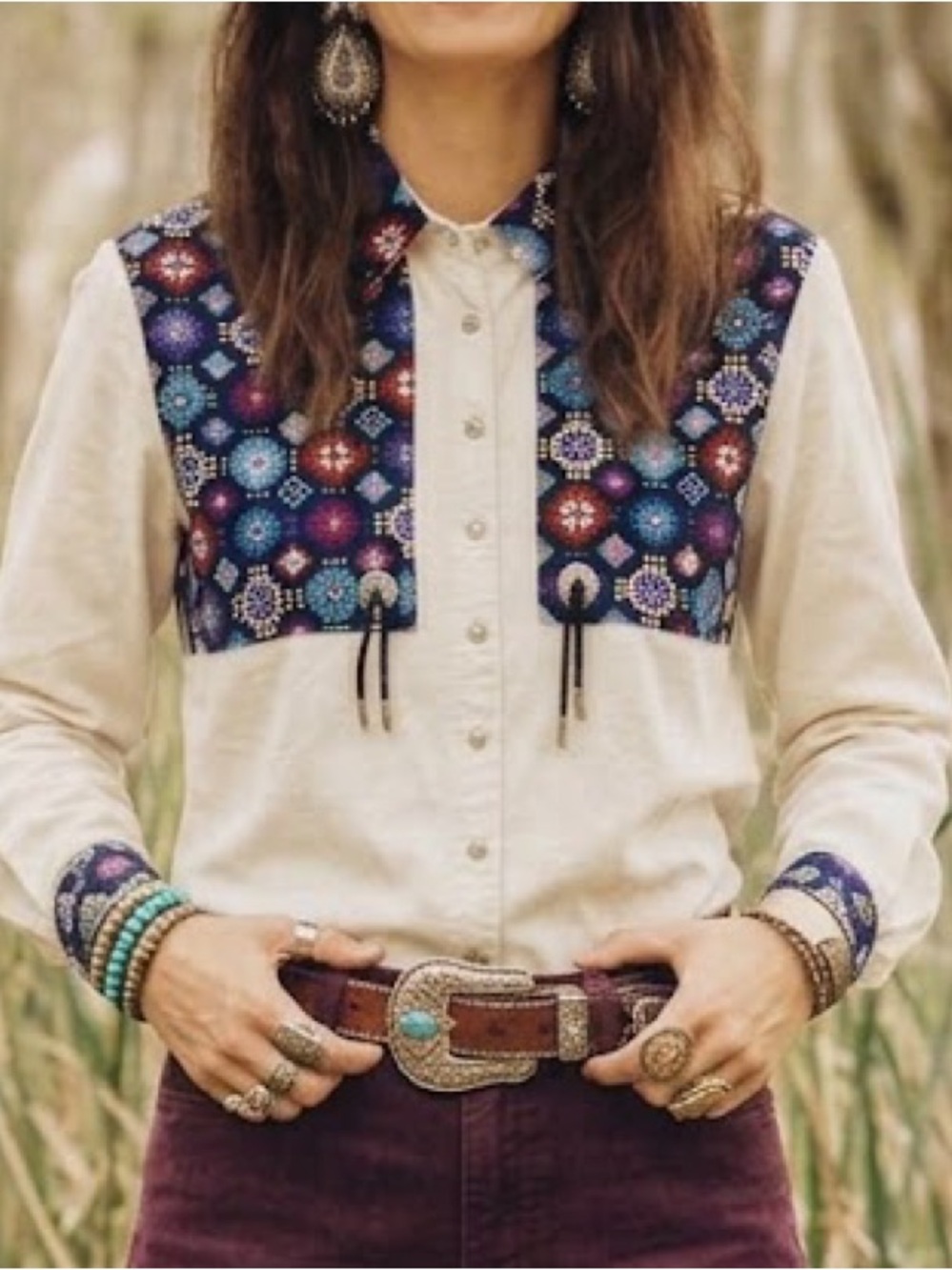 VTG Roughrider Western Shirt Size M Oversized Aztec Southwestern Rodeo Boho